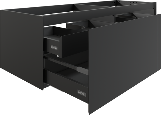 Balmani Idra hängender Waschbeckenunterschrank: 90 x 55 cm, Schwarz matt, 2 Schubladen
