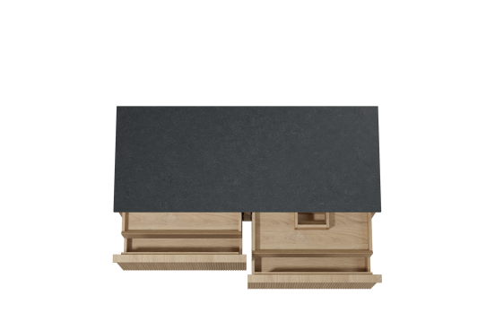 Balmani Forma meuble salle de bains suspendu 135 x 55 cm chêne naturel avec Stretto tablette simple ou double en granit noir, Nervure droite symétrique verticale