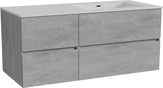 Storke Edge hängendes Möbelstück Set: 120 x 52 cm, Beton dunkelgrau, mit Diva Waschtisch rechts, Marmorkomposit Weiß glänzend