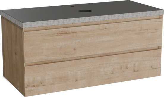Balmani Mitra zwevend badkamermeubel 120 x 55 cm ruwe eik met Rock enkel tablet in graniet zwart