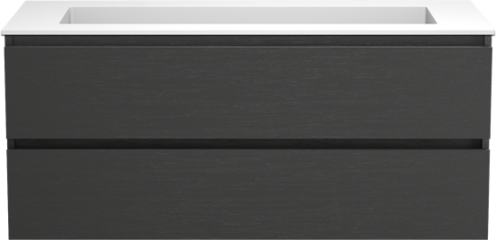 Balmani Lucida meuble salle de bains suspendu 120 x 55 cm chêne noir avec Tablo Stretto lavabo simple pour 2 trous de robinet en solid surface blanc mat