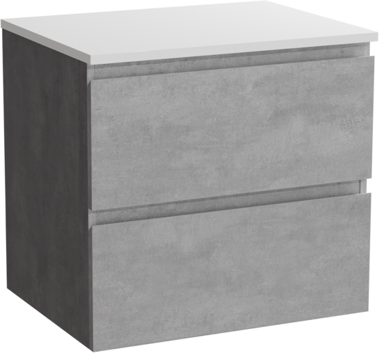 Linie Lado zwevend badkamermeubel 60 x 46 cm beton donkergrijs met Lado enkel tablet in composietmarmer glanzend wit