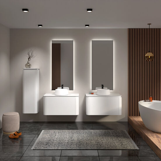 Balmani Moon meuble salle de bains suspendu 100 x 55 cm blanc mat avec Moon tablette simple en solid surface blanc mat