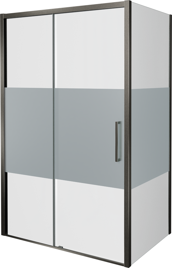 Balmani Senses Design douchehoek met linkse schuifdeur en vaste zijwand, 120 x 100 cm, Helder glas met matte strook, Brushed GunMetal profielen, met coating
