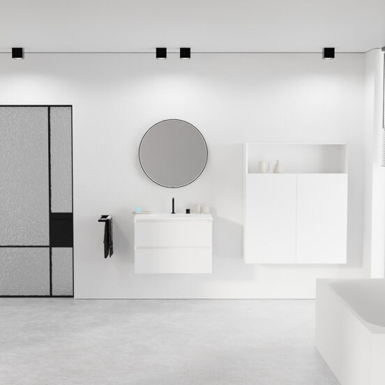 Balmani Mitra meuble salle de bains suspendu 75 x 55 cm blanc mat avec Tablo Arcato plan simple en solid surface blanc mat