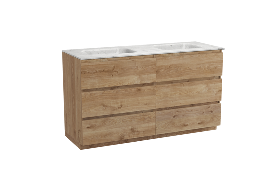 Balmani Lucida staand badkamermeubel 150 x 55 cm ruwe eik met Tablo Arcato dubbele wastafel in marmer carrara