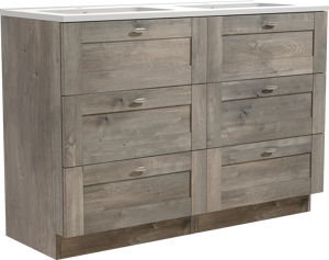 Linie Classo staand badkamermeubel 120 x 46 cm grijze eik met Vano dubbele wastafel in composietmarmer mat wit