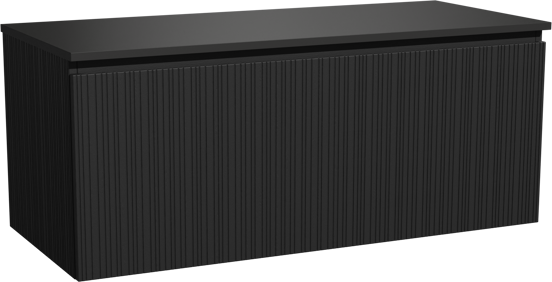 Storke Ribs hängendes Möbelstück Set: 120 x 52 cm, Schwarze Eiche, mit Panton Einzel- oder Doppel Waschtischplatte, Pulverbeschichtetes MDF, Schwarz matt, Vertikale asymmetrische gerade Rippe