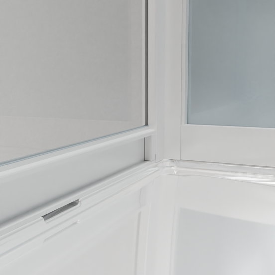 Luca Varess Talan Duschkabine: Schiebetür, 90 x 90 cm, Klarglas mit gestreiftem matten Band, Weißes Profil, glänzend