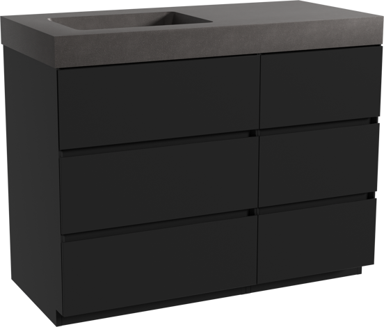 Storke Edge freistehendes Möbelstück Set: 110 x 52 cm, Schwarz matt, mit Scuro High Waschtisch links, Quarz Schwarz matt