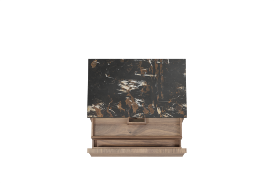 Balmani Forma zwevend badkamermeubel 90 x 55 cm amerikaanse notelaar met Stretto enkel tablet in marmer portoro gold, Horizontale symmetrische rechte ribbel