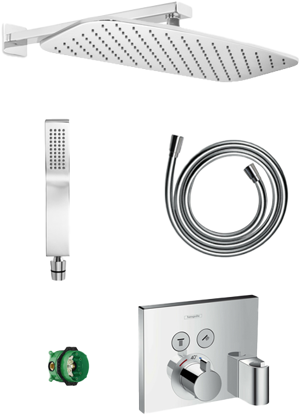 Hansgrohe Showerselect Duschsystem: Unterputz, Rechteckiger Duschkopf, 45 x 25 cm, Chrom glänzend