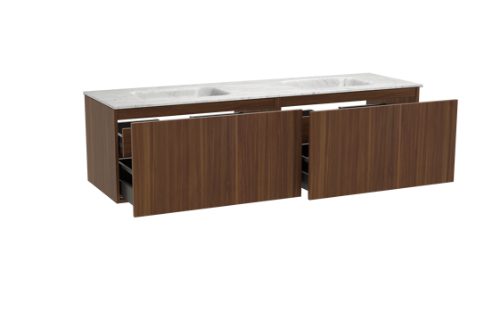 Balmani Sfera hängendes Möbelstück Set: 180 x 55 cm, Amerikanischer Nussbaum, mit Tablo Arcato Doppelwaschtisch, Marmor Carrara