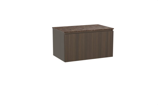 Balmani Sfera hängendes Möbelstück Set: 90 x 55 cm, Eucalyptus, mit Stretto Einzel Waschtischplatte, Marmor Dark Emperador
