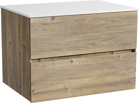 Storke Edge zwevend badmeubel 75 x 52 cm ruw eiken met Tavola enkel wastafelblad in solid surface mat wit