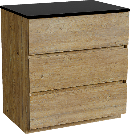 Storke Edge freistehendes Möbelstück Set: 75 x 52 cm, Rohe Eiche, mit Panton Einzel Waschtischplatte, Pulverbeschichtetes MDF Schwarz matt