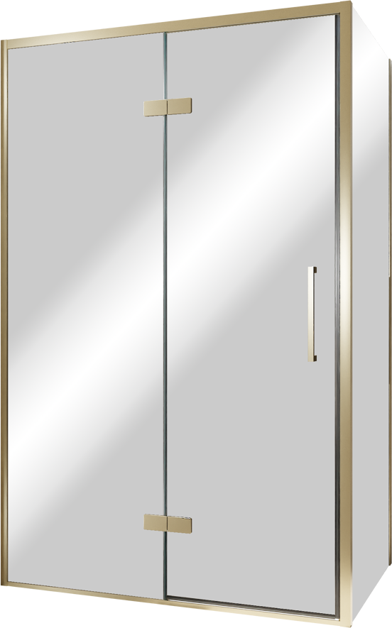 Balmani Senses Design Eckdusche: Drehtür (Links) mit fixierte Seitenwand, 120 x 90 cm, Reflex-Spiegelglas, Profil Brushed Champagner Gold