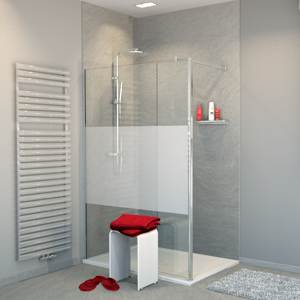 Balmani Move inloopdouche met beweegbare zijwand 140 x 200 cm helder glas met matte strook glanzend chroom profiel