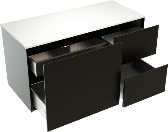 Storke Edge zwevend badkamermeubel 100 x 46 cm mat zwart met Tavola enkel tablet in solid surface mat wit