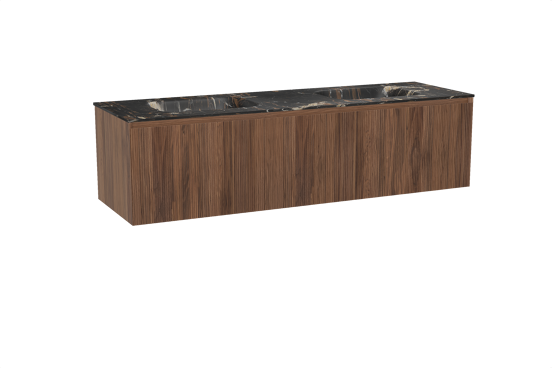 Balmani Fila hängendes Möbelstück Set: 180 x 55 cm, Nussbaum, mit Tablo Arcato Doppelwaschtisch, Marmor, Portoro Gold, Vertikale symmetrische gerade Rippe