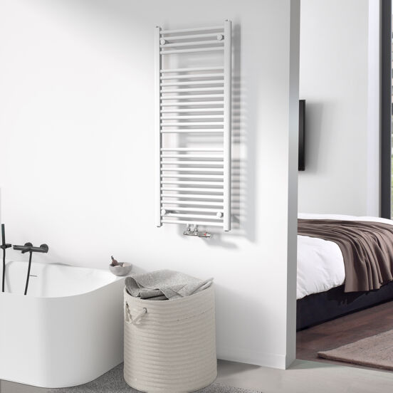 UNIQUEMENT POUR ALLEMAGNE - Vipera Kanza sèche-serviettes simple 50 x 120 cm chauffage électrique blanc mat raccordements latéral et central possibles 543W, résistance incluse