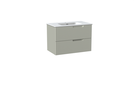 Linie Ribbo meuble salle de bains suspendu 80 x 46 cm greige avec Baro plan simple en porcelaine blanc brillant, Nervure circulaire symétrique verticale