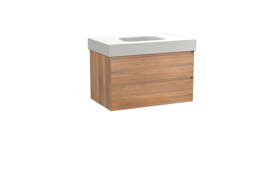 Balmani Mitra hängendes Möbelstück Set: 90 x 55 cm, Teak, mit Arcato Einzelwaschtisch, Solid Surface Weiß matt