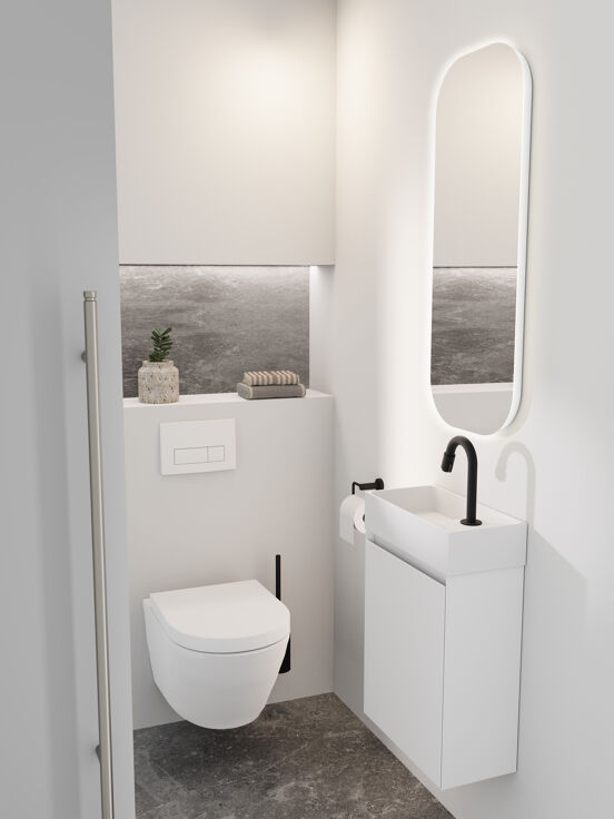 Balmani Mitra hängendes Badmöbel Set (Gäste WC): 42 x 21 cm, Weiß matt, Dama Waschtisch, Solid Surface, matt