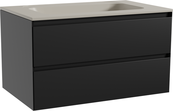 Balmani Mitra meuble salle de bains suspendu 90 x 55 cm noir mat avec Tablo Strada plan simple en marbre composite soie grise