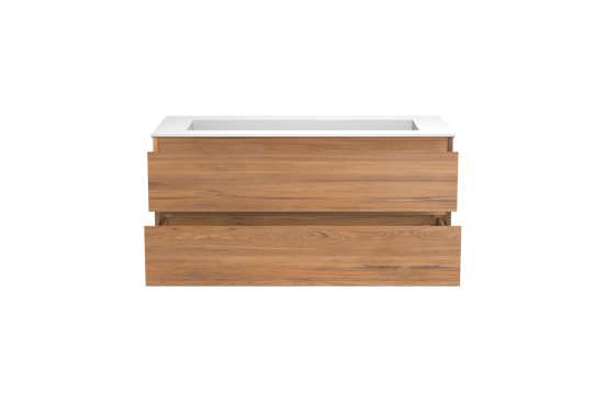 Balmani Mitra meuble salle de bains suspendu 120 x 55 cm teck avec Tablo Stretto lavabo simple pour 2 trous de robinet en solid surface blanc mat