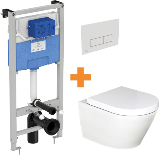 Luca Varess Calibro WC suspendu blanc mat sans bride avec bâti-support et Ideal Standard Oleas M2 blanc brillant plaque de commande gratuit