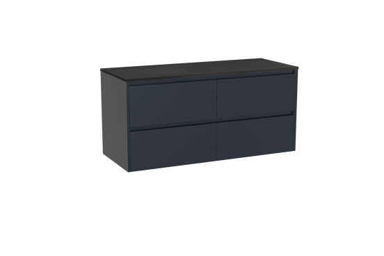 Storke Seda hängendes Möbelstück Set: 130 x 52 cm, Nachtblau, mit Panton Einzel- oder Doppel Waschtischplatte, Pulverbeschichtetes MDF Schwarz matt