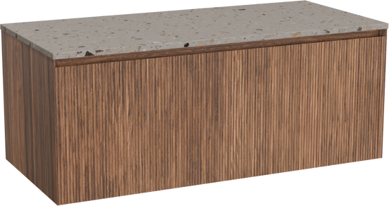 Balmani Fila zwevend badkamermeubel 120 x 55 cm notelaar met Stretto enkel of dubbel tablet in terrazzo greige terrazzo, Verticale symmetrische rechte ribbel