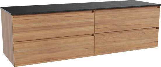 Balmani Mitra hängendes Möbelstück Set: 180 x 55 cm, Teak, mit Stretto Einzel- oder Doppel Waschtischplatte, Schwarzes Granit