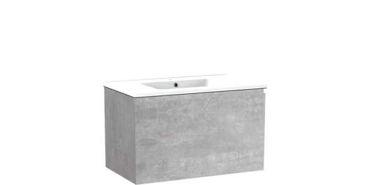 Linie Lado hängendes Möbelstück Set: 80 x 46 cm, Beton dunkelgrau, mit Vano Einzelwaschtisch, Marmorkomposit Weiß glänzend