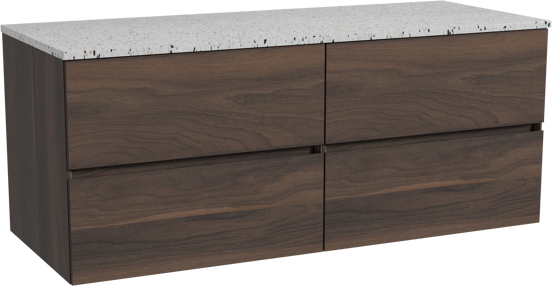Storke Edge meuble salle de bains suspendu 130 x 52 cm noyer avec Tavola tablette simple ou double en blanc/noir mat terrazzo