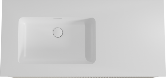 Storke Ribs meuble salle de bains suspendu 110 x 52 cm soie grise avec Mata plan vasque asymétrique à gauche en solid surface blanc mat, Nervure droite symétrique verticale