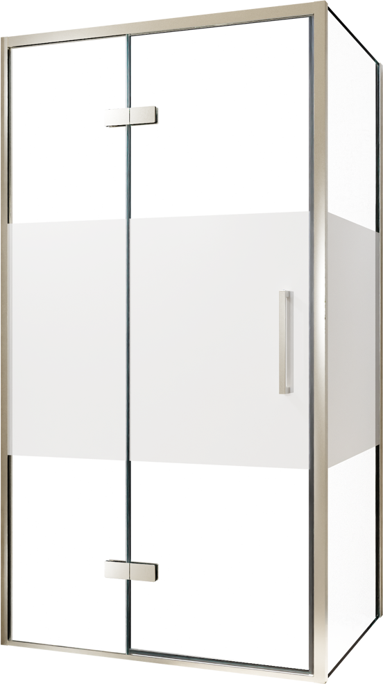 Balmani Senses Design douchehoek met linkse draaideur en vaste zijwand, 100 x 100 cm, Helder glas met matte strook, Brushed CoolMetal profielen, met coating