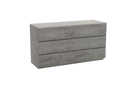 Storke Edge meuble salle de bains à poser 150 x 52 cm béton gris foncé avec Tavola tablette simple ou double en blanc/noir mat terrazzo
