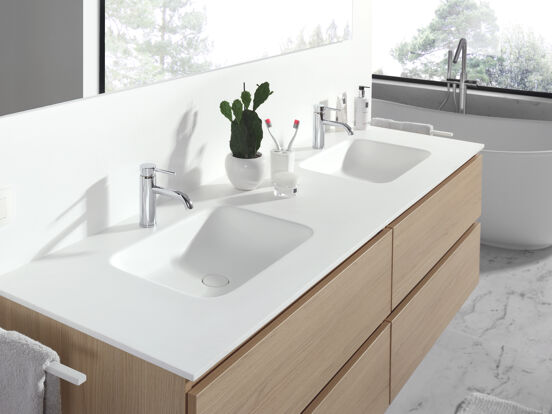 Balmani Tablo Arcato Doppelwaschtisch, Solid Surface matt, 150 x 55 cm, Ablaufventil nicht inklusive