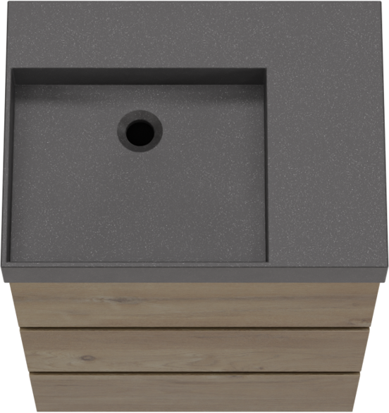 Storke Edge meuble salle de bains à poser 60 x 46 cm chêne brut avec Jura vasque asymétrique gauche en quartz noir mat
