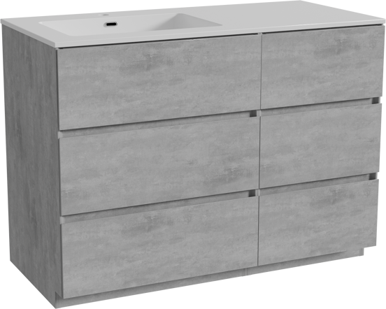 Storke Edge meuble salle de bains à poser 110 x 52 cm béton gris foncé avec Diva plan vasque asymétrique à gauche en marbre composite blanc brillant