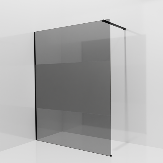 Balmani Modular douche à l'italienne: 160 x 200 cm, Verre fumé avec bande matte, avec coating, Profil Noir mat