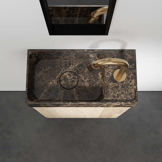 Balmani Mitra hängendes WC-Möbel-Set, 42 x 21 cm, Eiche Natur, mit Dama Waschtisch in Dark Emperador Marmor