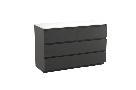 Balmani Lucida staand badkamermeubel 135 x 55 cm zwarte eik met Stretto enkel of dubbel tablet in solid surface mat wit