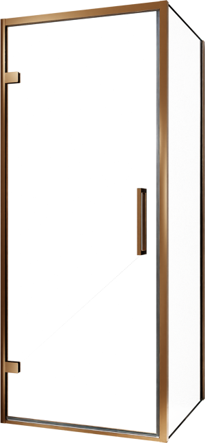 Balmani Senses Design douchecabine met linkse draaideur en vaste zijwand, 90 x 90 cm, Helder glas, Brushed Rosegold profielen