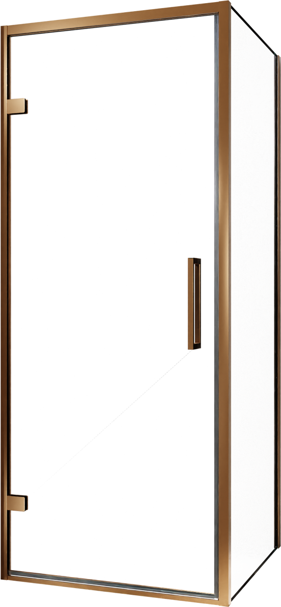 Balmani Senses Design douchehoek met linkse draaideur en vaste zijwand, 90 x 100 cm, Helder glas, Brushed Rosegold profielen