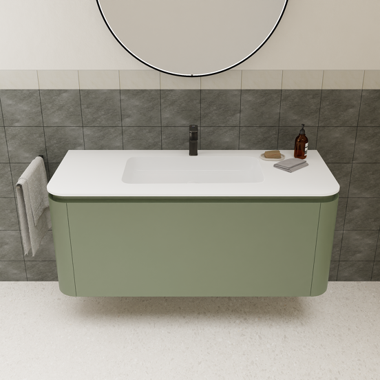 Balmani Moon enkele wastafel mat witte Solid Surface 130 x 55 cm