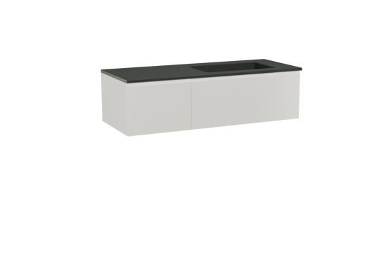 Storke Edge meuble salle de bains suspendu 130 x 52 cm blanc brillant avec Scuro plan vasque asymétrique à droite en quartz noir mat