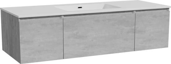 Storke Edge meuble salle de bains suspendu 135 x 52 cm béton gris foncé avec Diva plan simple en marbre composite blanc brillant